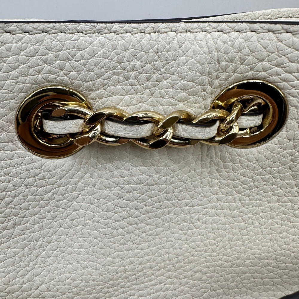 Michael Kors White Leather Drawstring Bucket Bag Gold Chain Shoulder Strap - Picture 14 of 14